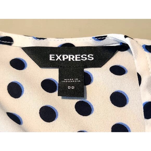 Express long sleeve white black polka dot cropped crossover front blouse - 00 - Picture 4 of 7